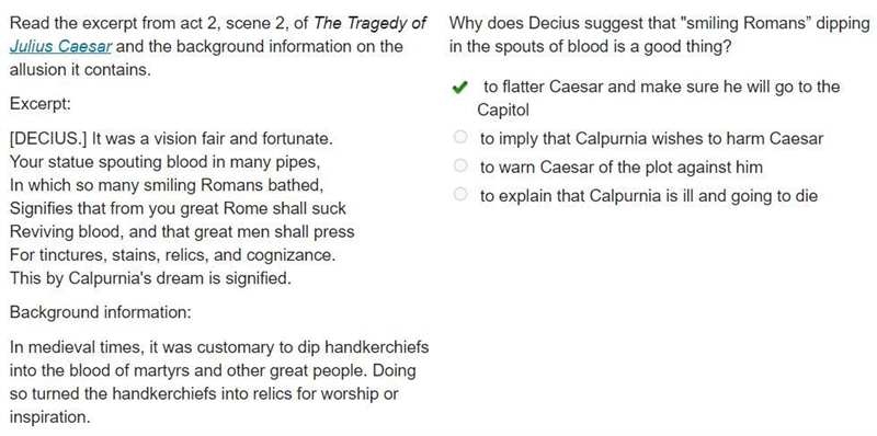 Read the excerpt from act 2, scene 2, of The Tragedy of Julius Caesar and the background-example-1