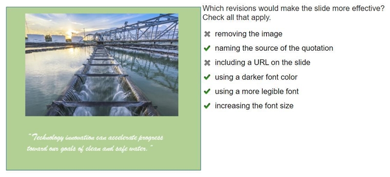 Which revisions would make the slide more effective? Check all that apply. removing-example-1