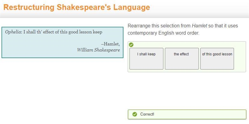 Rearrange this selection from Hamlet so that it uses contemporary English word order-example-1