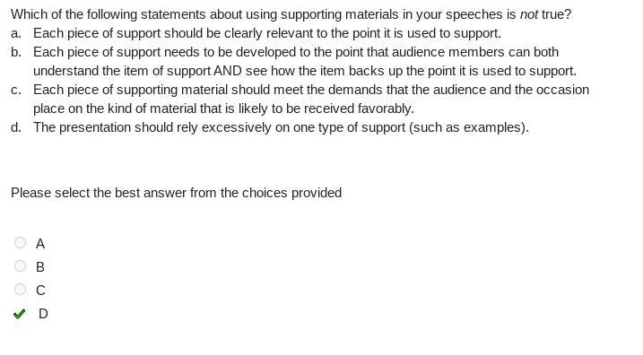 Which of the following statements about using supporting materials in your speeches-example-1