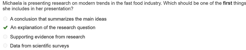 Michaela is presenting research on modern trends in the fast food industry. Which-example-1