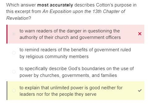 Which answer most accurately describes Cotton’s purpose in this excerpt from An Exposition-example-1