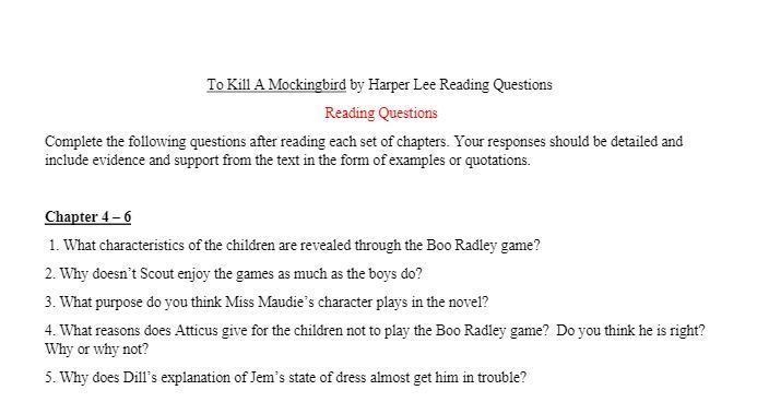 100 Points From The Book To Kill A Mockingbird Chapters 4-6-example-1