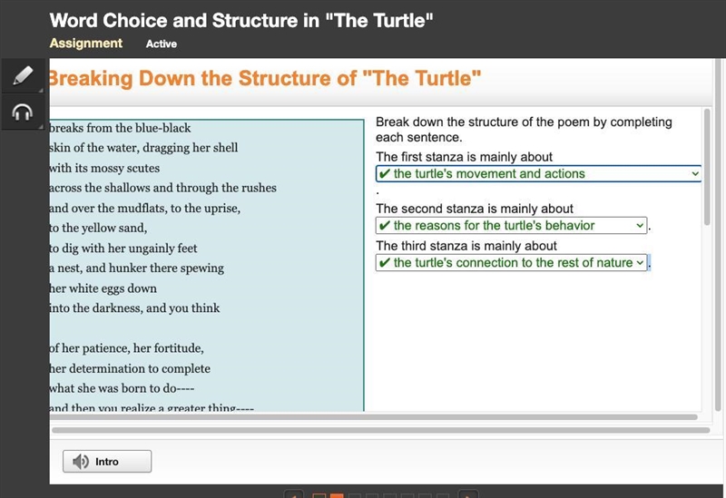 Breaks from the blue-black skin of the water, dragging her shell with its mossy scutes-example-1