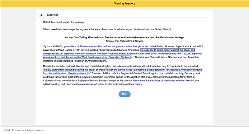 3Select the correct texts in the passage. Which two details best shape the argument-example-1