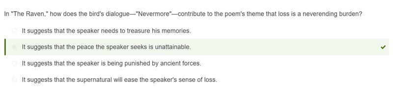 In "The Raven," how does the bird's dialogue—"Nevermore"—contribute-example-1