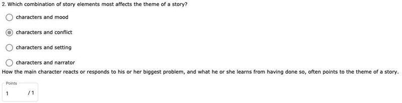 3. Which combination of story elements most affects the theme of a story? O characters-example-1