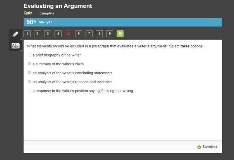 What elements should be included in a paragraph that evaluates a writer’s argument-example-1