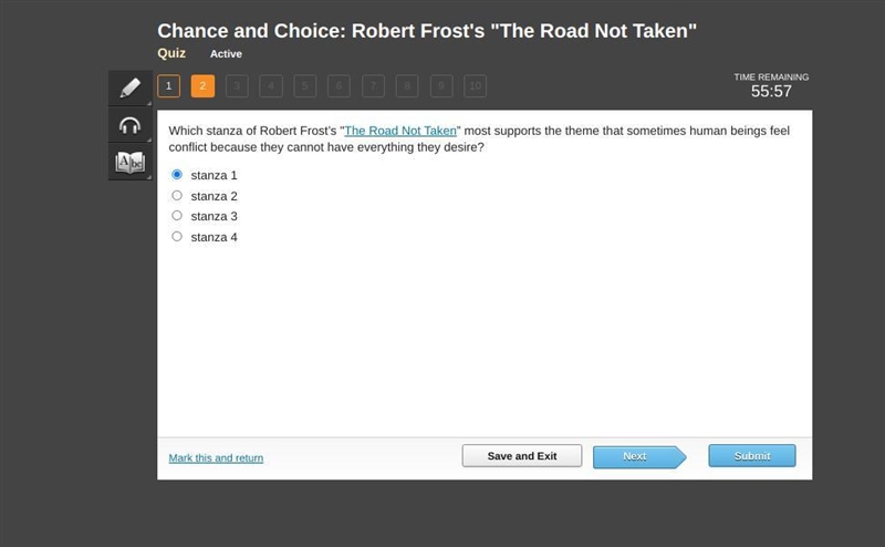 What stanza from Robert Frost’s "The Road Not Taken” most conveys a tone of indecision-example-1