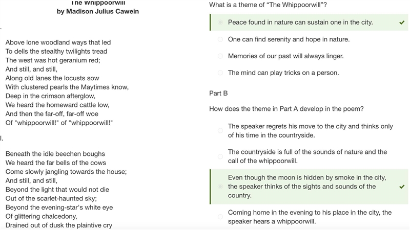 (PLS HELP 40 POINTS) The Whippoorwill by Madison Julius Cawein Part A What is a theme-example-1