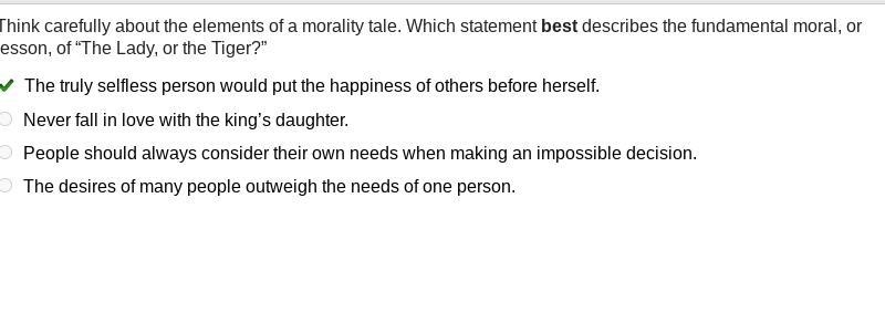 Think carefully about the elements of a morality tale. Which statement best describes-example-1