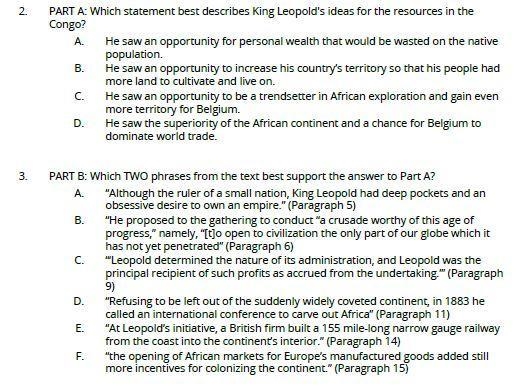 In Scramble for Africa Which TWO phrases from the text best support the answer to-example-1