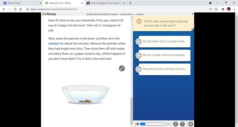 Which steps come before placing pennies in a bowl-example-1