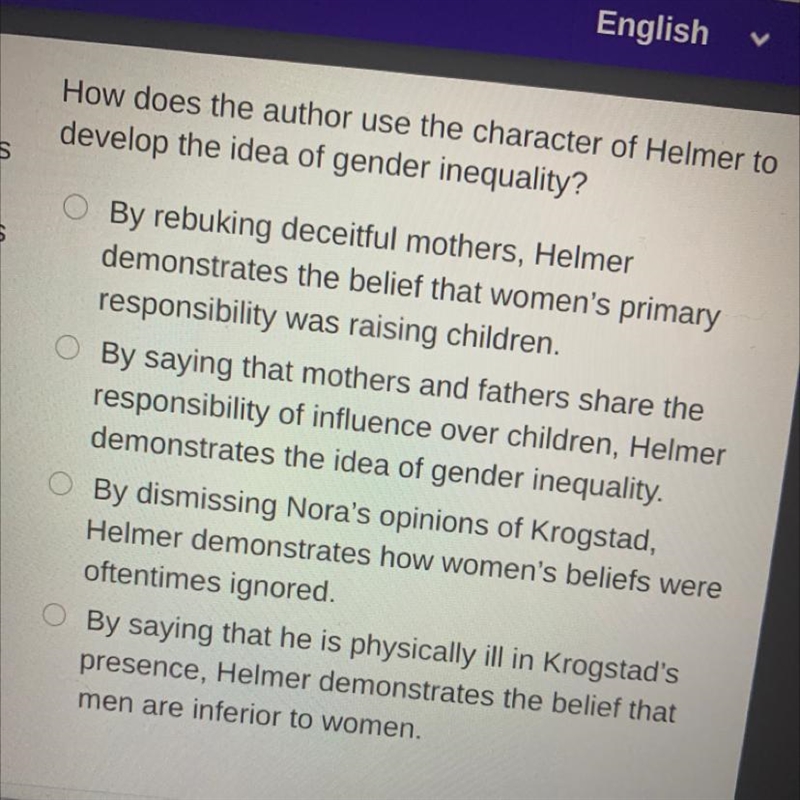 How does the author use the character of Helmer to develop the idea of gender inequality-example-1