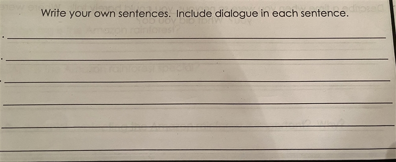 Can someone help me with 6 sentences. Include dialogue in each sentences. Thank you-example-1