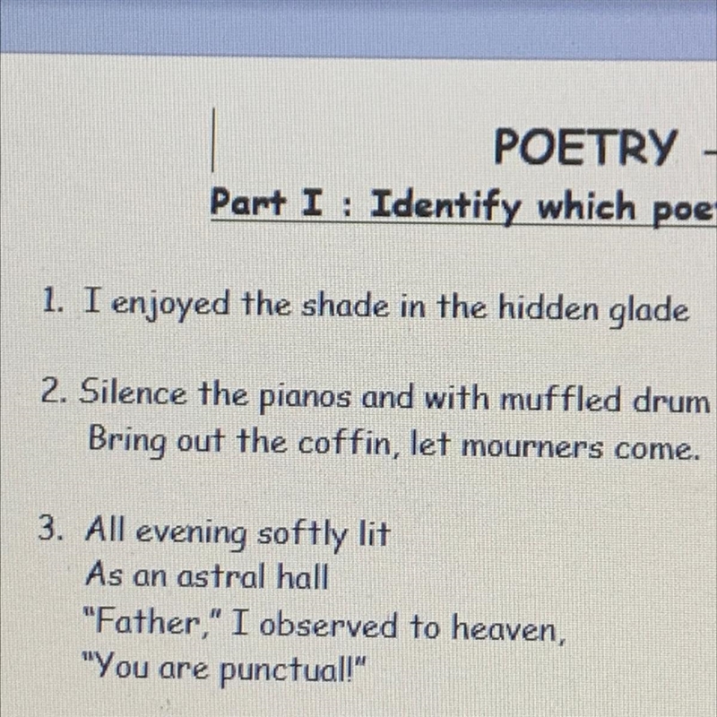 What are the poetry terms? (Each different) A. approximate rhyme B. end rhyme C. internal-example-1