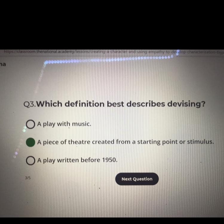 What definition describes devising the best (in drama)-example-1