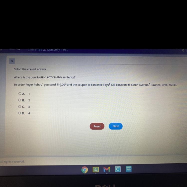 5 Select the correct answer. Where is the punctuation error in this sentence? To order-example-1