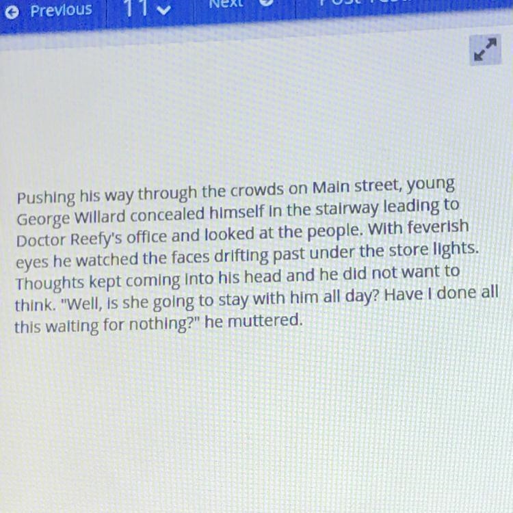 Which details from the text best develop the character? A. faces drifting past, stairway-example-1