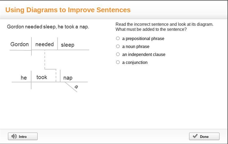 Read the incorrect sentence and look at its diagram. What must be added to the sentence-example-1