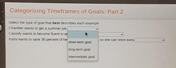 Categorizing Timeframes of Goals: Part 2 Select the type of goal that best describes-example-1