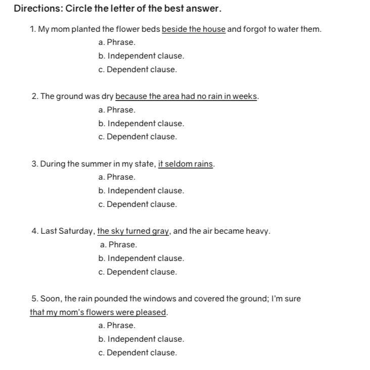 Helppp pls English Phrase Independent clause Dependent Clause-example-1