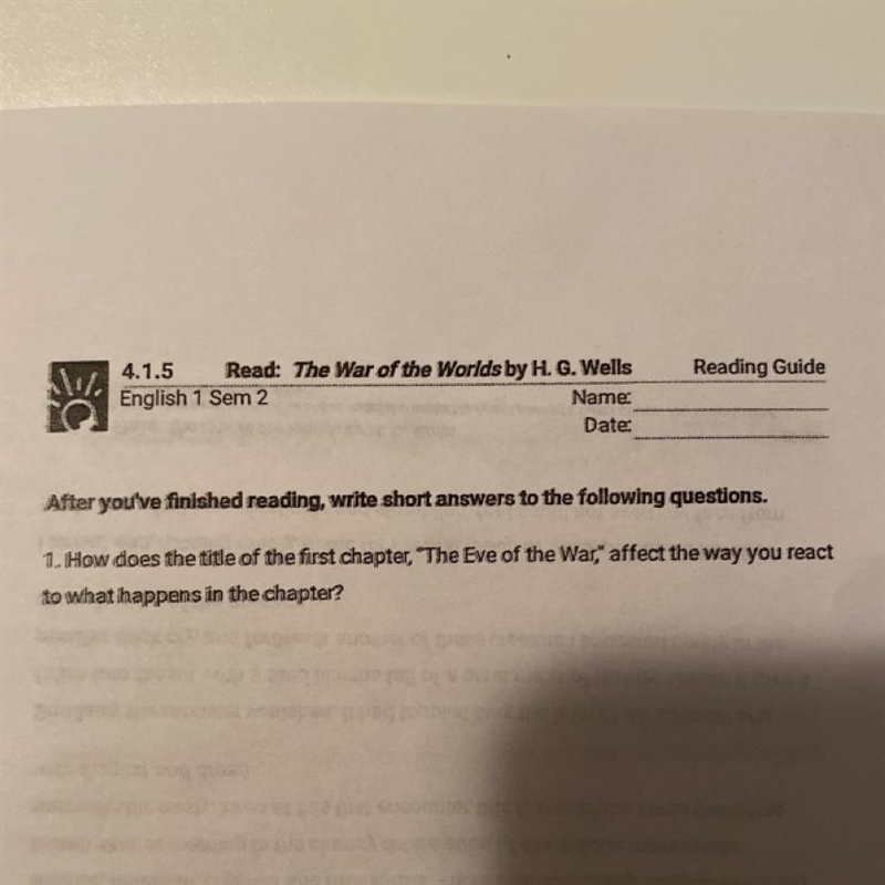 1. How does the title of the first chapter, "The Eve of the War," affect-example-1