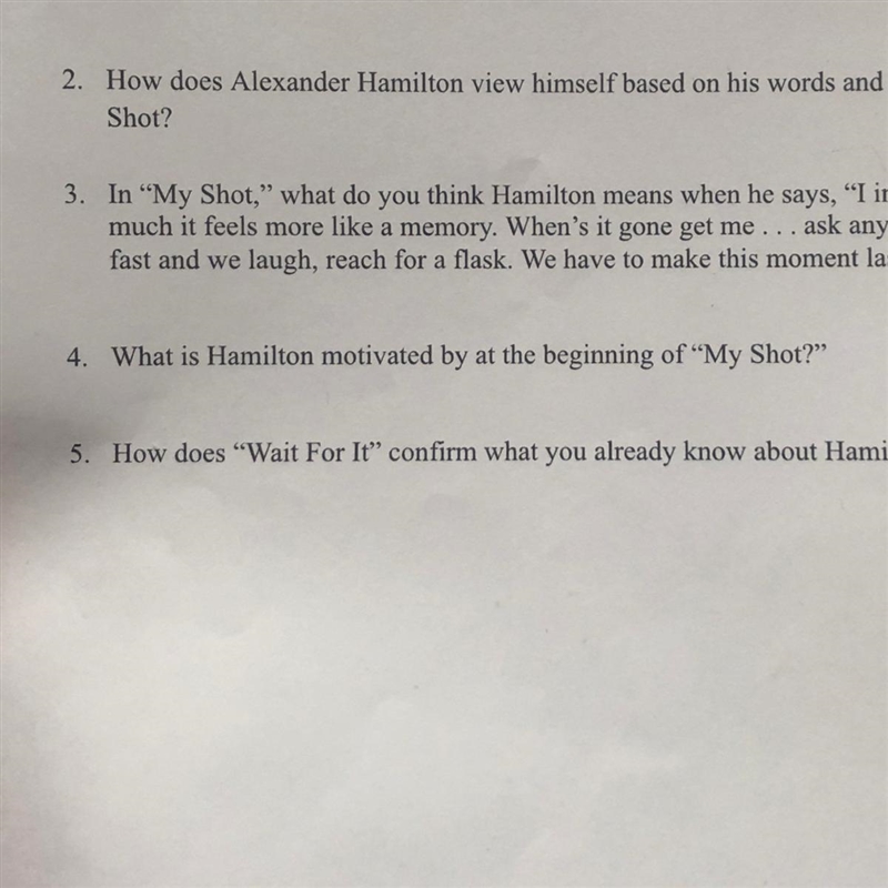 What is Hamilton motivated by the beginning of “my shot”-example-1