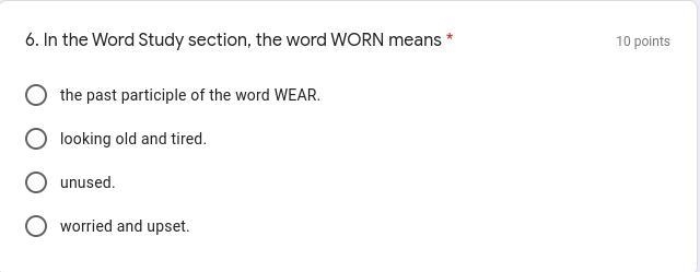 In the Word Study section, the word WORN means-example-1