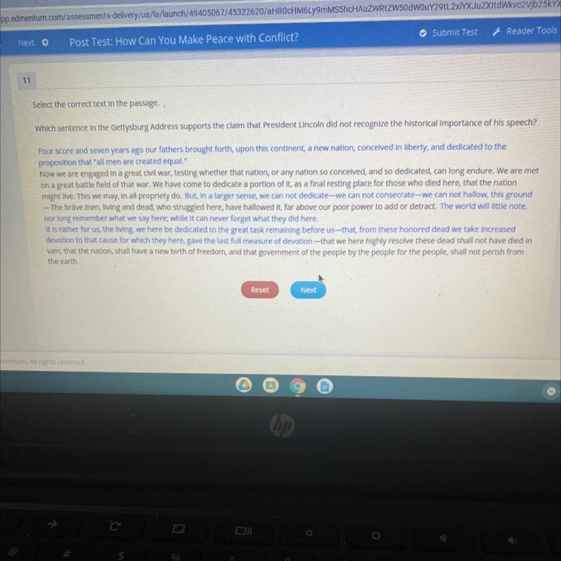 Select the correct text in the passage. Which sentence in the Gettysburg Address supports-example-1