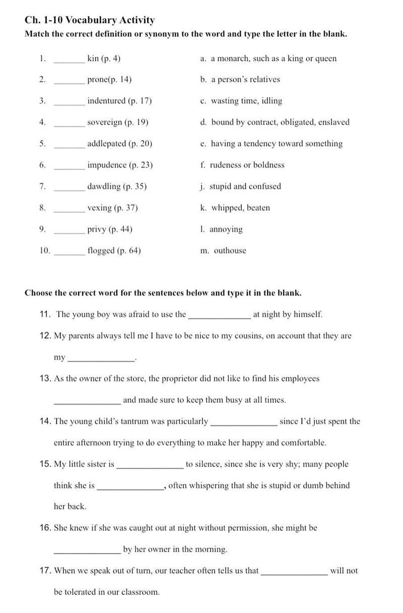 Match the correct definition or synonym to the word and type the letter in the blank-example-1