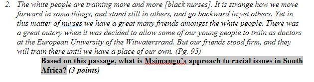 Based on this passage, what is Msimangu’s approach to racial issues in South Africa-example-1