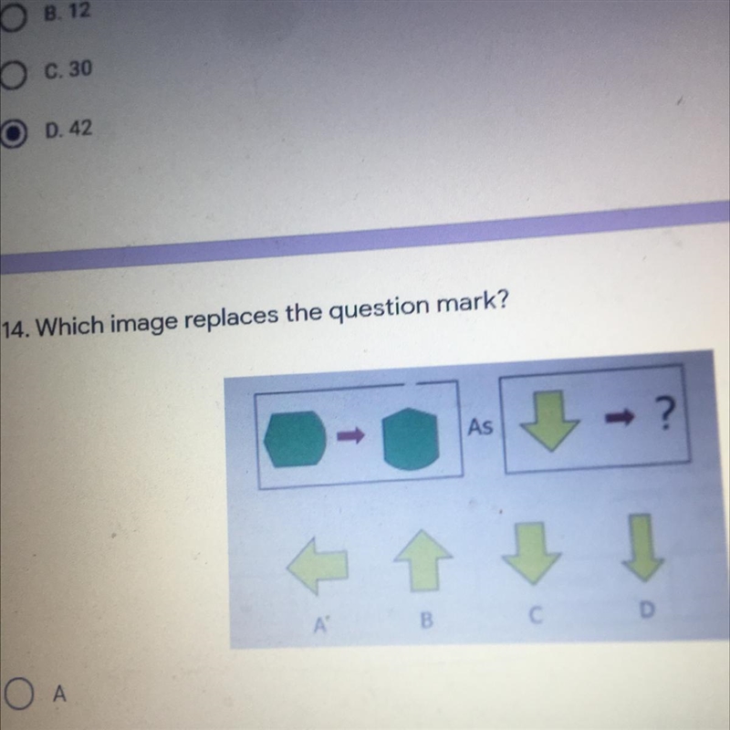 14. Which image replaces the question mark? As - ? A B C D-example-1