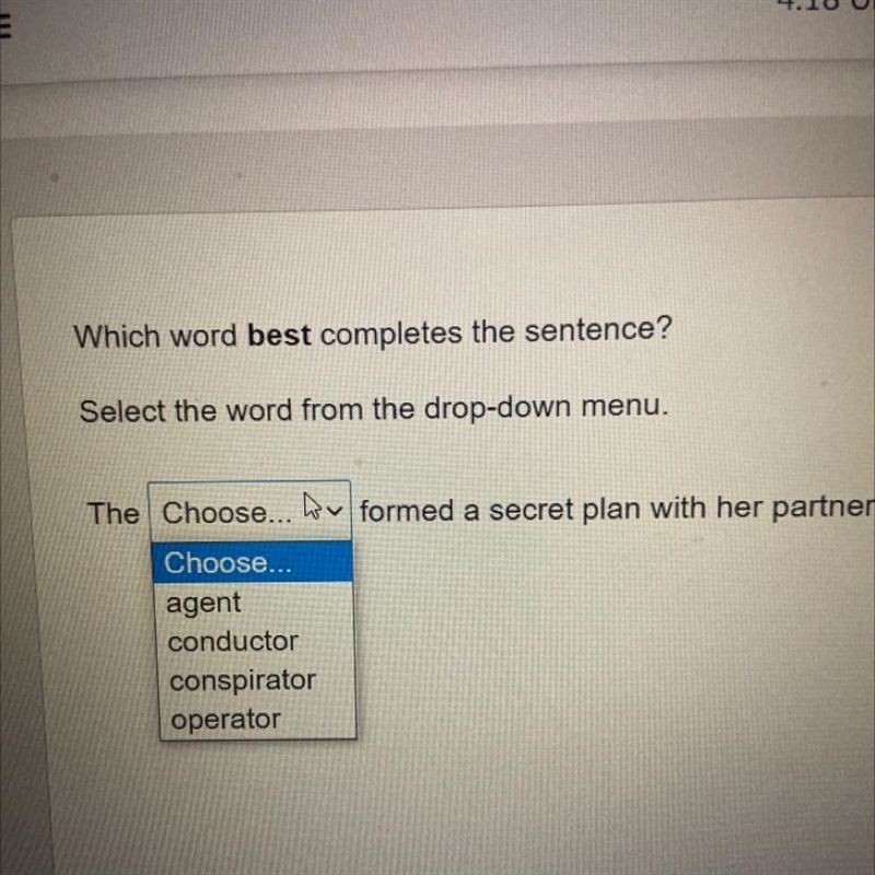 Which word best completes the sentence? Select the word from the drop-down menu. The-example-1