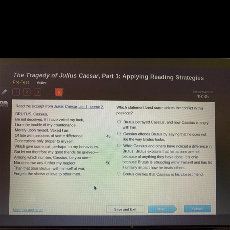 Read the excerpt from Julius Caesar, act 1, scene 2. Which statement best summarizes-example-1