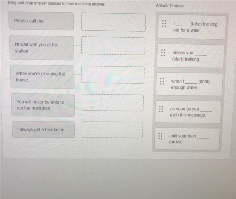 Drag and drop answer choices to their matching answer. Answer Choices:-example-1