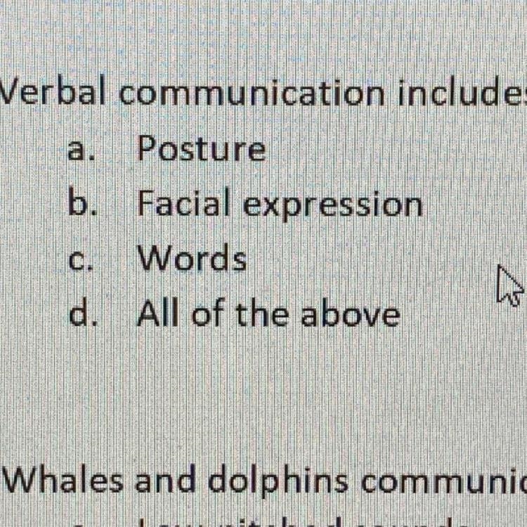 1. Verbal communication includes a. Posture b. Facial expression C. Words d. All of-example-1