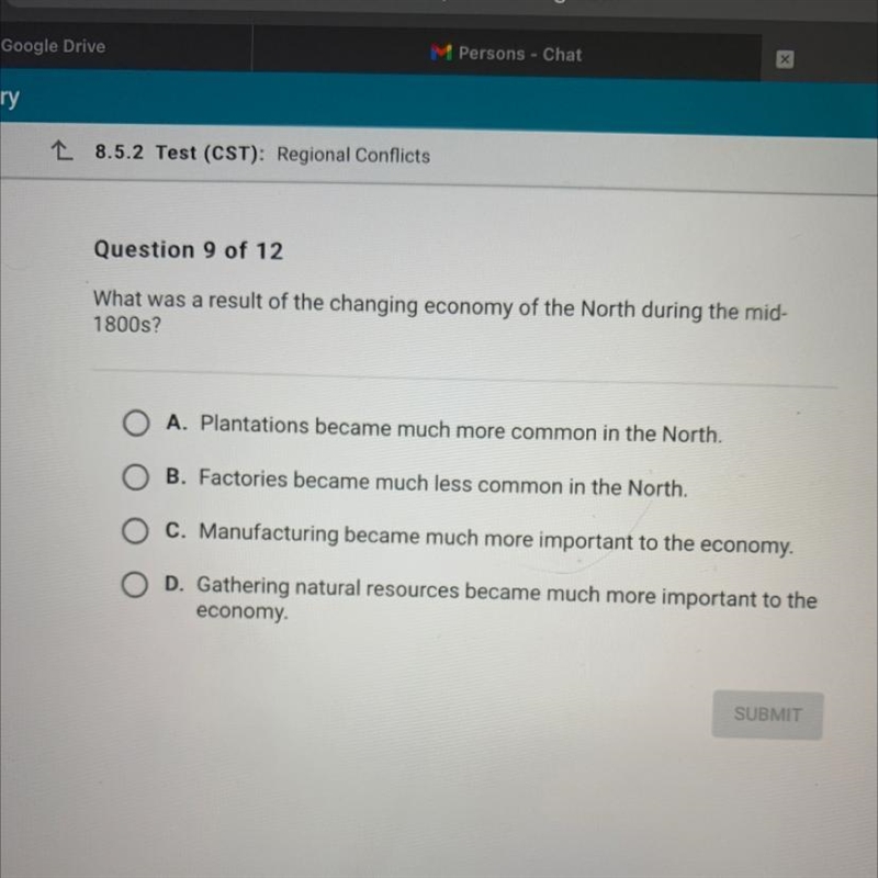 What was a result of the changing economy of the North during the mid- 1800s?-example-1