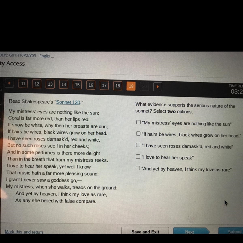 Read Shakespeare sonnet 130. What evidence supports the serious nature of the sonnet-example-1