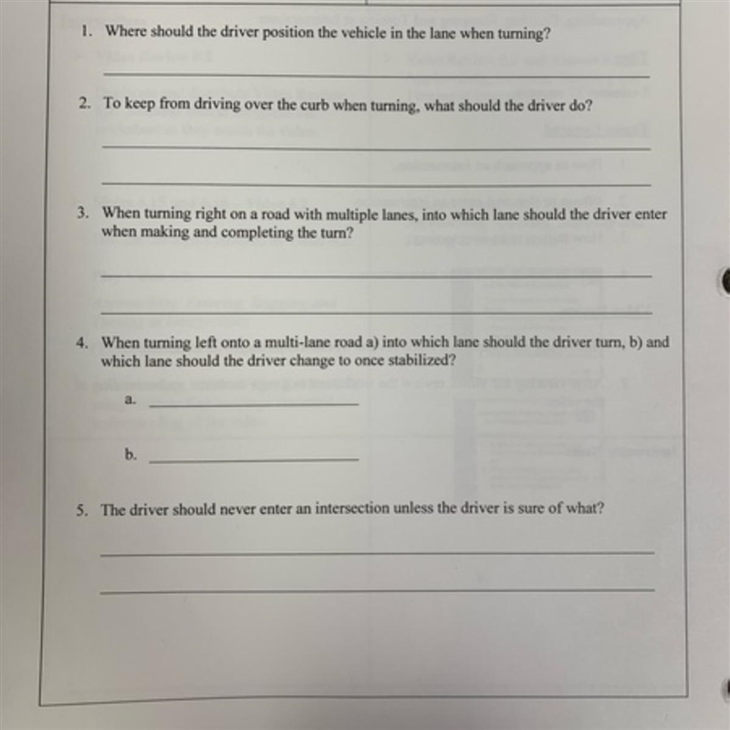 Someone please help me with my driving school homework. Questions 1-5-example-1