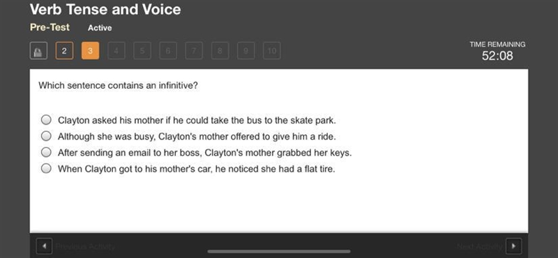 Which sentence contains an infinitive?-example-1