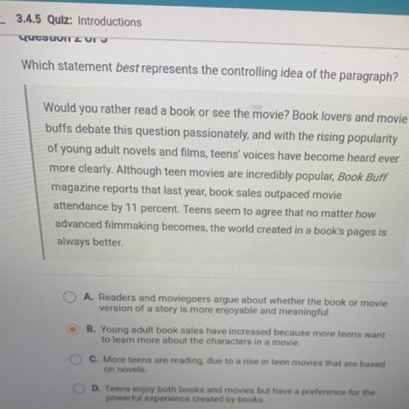 Which statement best represents the controlling idea of the paragraph? Would you rather-example-1