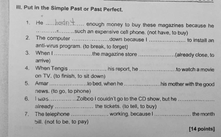 HELP! Put in the simple past or past perfect.-example-1