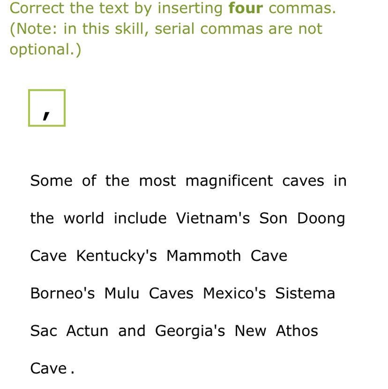 Please tell me where the 4 commas should go for 10 points-example-1