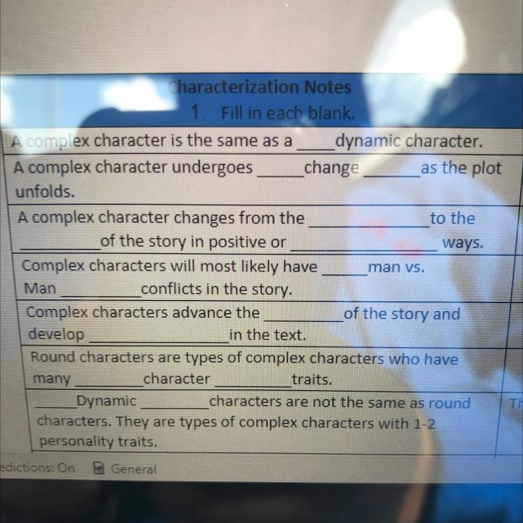 A complex character changes from the of the story in positive or to the ways.-example-1