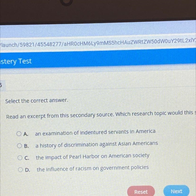 HELP POR FAVOR Select the correct answer. Read an excerpt from this secondary source-example-1