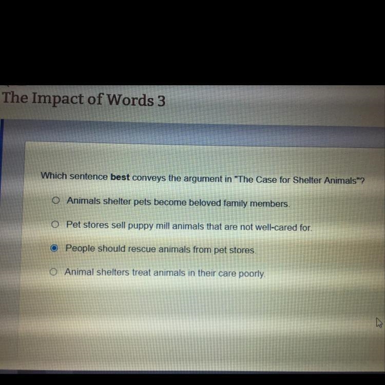 Which sentence best conveys argument in the case for shelter animals animal shelter-example-1