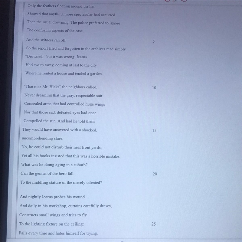 In Passage 2, what effect does Icarus's point of view have on the poem? A) It creates-example-1