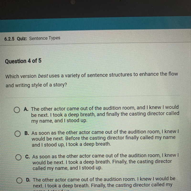 Which version best uses a variety of sentence structures to enhance the flow and writing-example-1