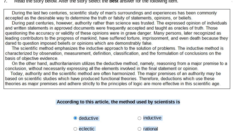 According to this article, the method used by scientists is... deductive eclectic-example-1